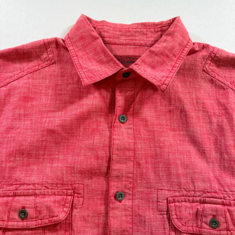 The Foundry Supply Co Button Down Shirt Mens LT Red Cotton Short Sleeve Utility